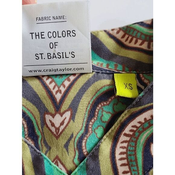 💚 CRAIG TAYLOR Women's Silk Button-down Paisley Print Green Shirt Blouse XS - Picture 7 of 16